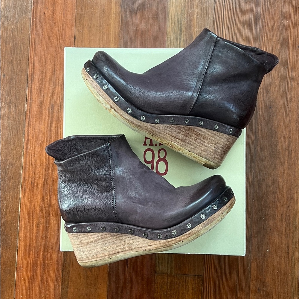 A.S.98 Women's Eggplant Savina Leather Wedge Boots - Picture 5 of 6